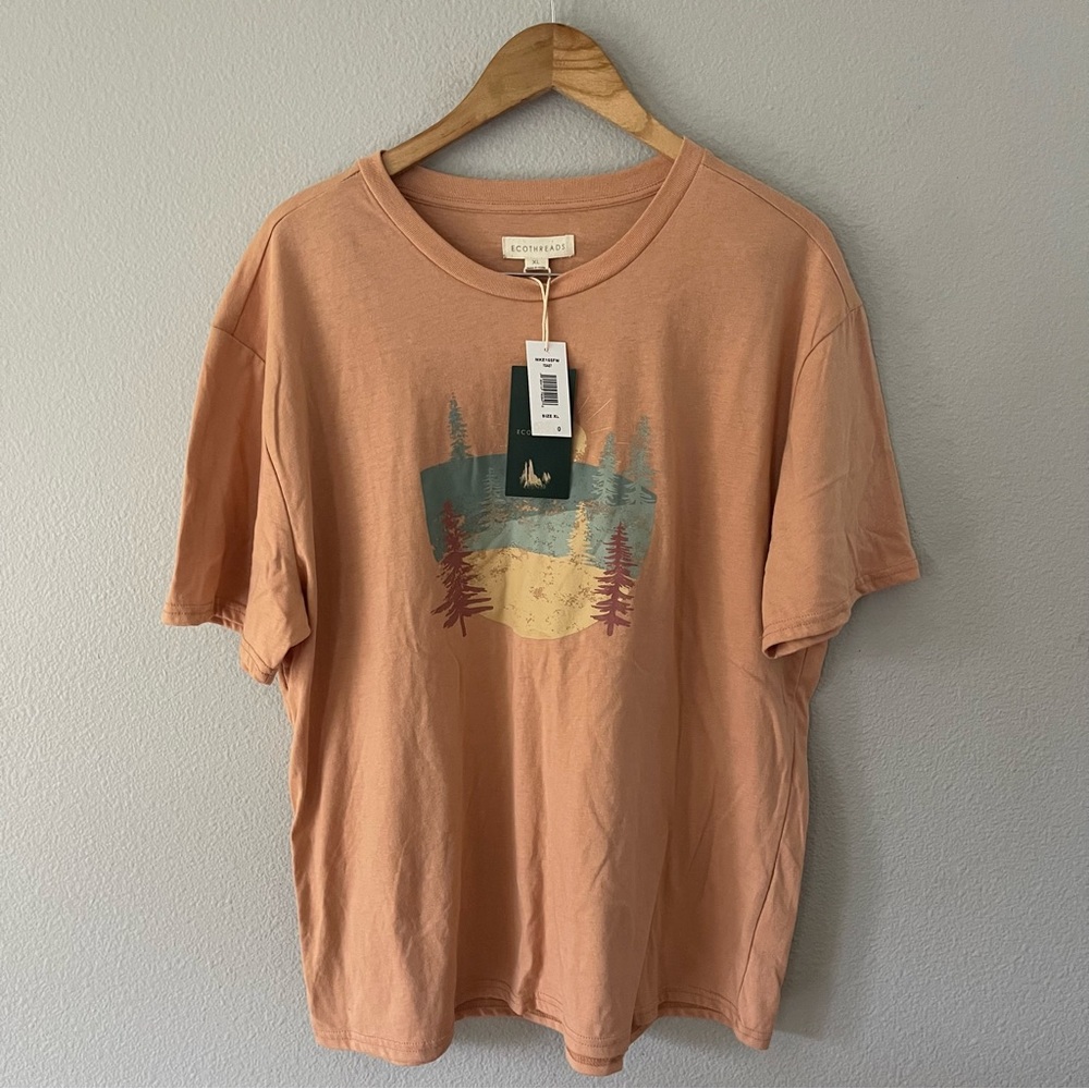 EcoThreads Orange Peach T-Shirt Graphic Landscape Print Size XL